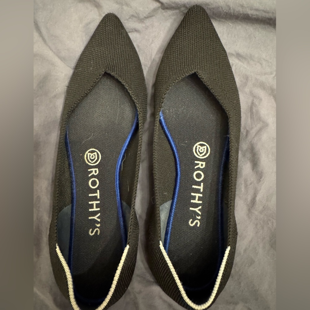 Rothy's Black Flats with Blue Trim